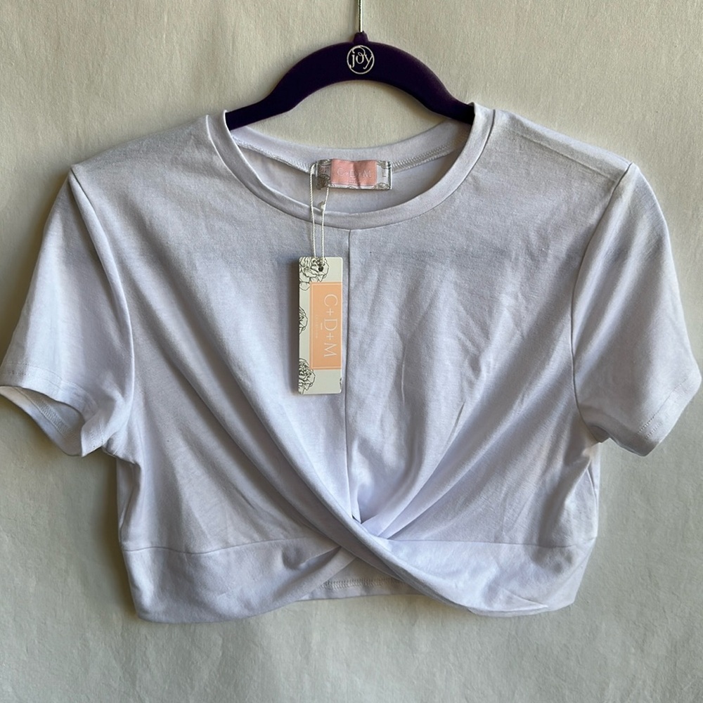 C + D + M white crossover cropped top, size L